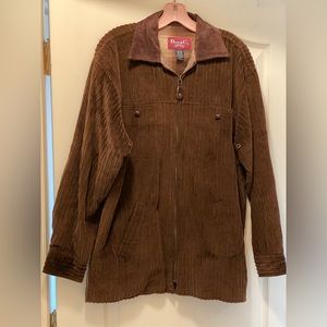 Denim & Co Lined Jacket Trucker Brown Corduroy Suede Collar Long Sleeve Mens